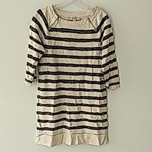 Loft gray/cream stripe nautical long sleeve dress